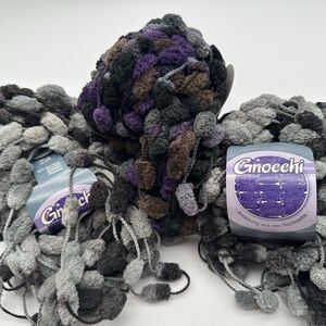 3 Skeins Lana Grossa Gnocchi Yarn 50g Each Gray Purple Brown Pom Pom New VTG